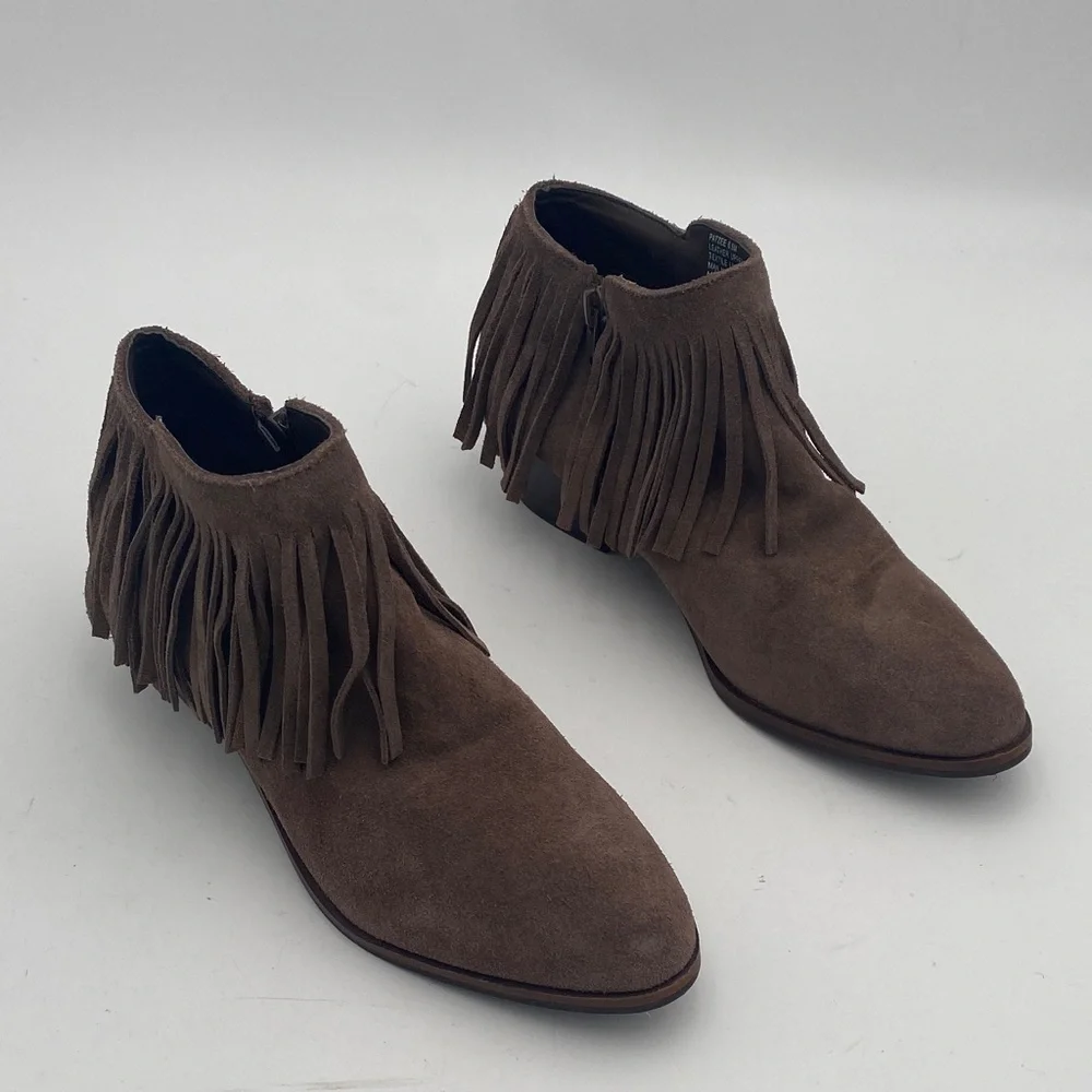 Steve Madden Brown Fringed Western Boots women 6.5M leather suede boho Festival